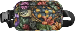 Sea Turtle Floral Fanny Pack Water Resistant, Women Men Waist Pack Sling Bag Purse for Travel Hiking