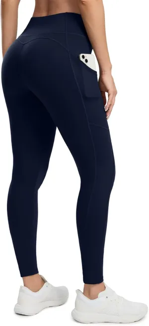 Seamaid Women's Fleece Lined Leggings 27" Water Resistant Thermal Winter Running Hiking Pants with Pockets High Waisted