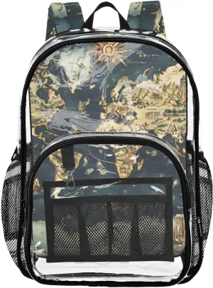 senya Transparent School Bag Adventure Map Travel Backpack With Water-Resistant PVC Plastic Clear Bagpack