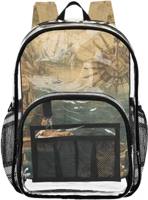 senya Transparent School Bag Ancient Building Sailing Travel Backpack With Water-Resistant PVC Plastic Clear Bagpack