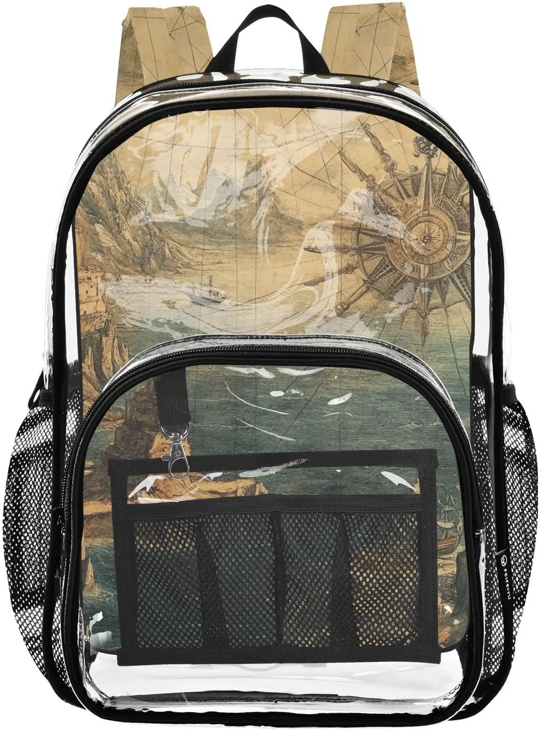 senya Transparent School Bag Ancient Building Sailing Travel Backpack With Water-Resistant PVC Plastic Clear Bagpack