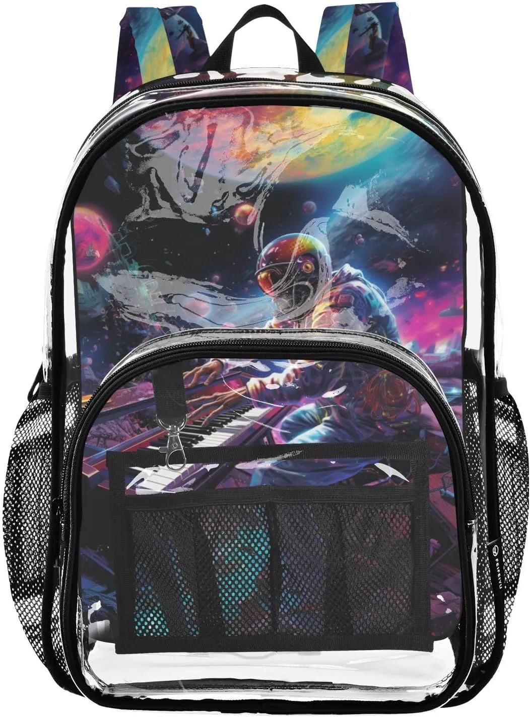 senya Transparent School Bag Astronaut Playing Piano Travel Backpack With Water-Resistant PVC Plastic Clear Bagpack