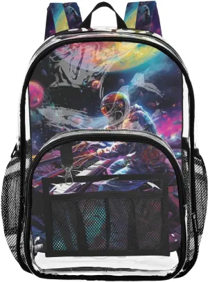 senya Transparent School Bag Astronaut Playing Piano Travel Backpack With Water-Resistant PVC Plastic Clear Bagpack