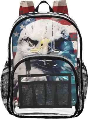 senya Transparent School Bag Bald Eagle Retro Casual Travel Backpack With Water-Resistant PVC Plastic Clear Bagpack