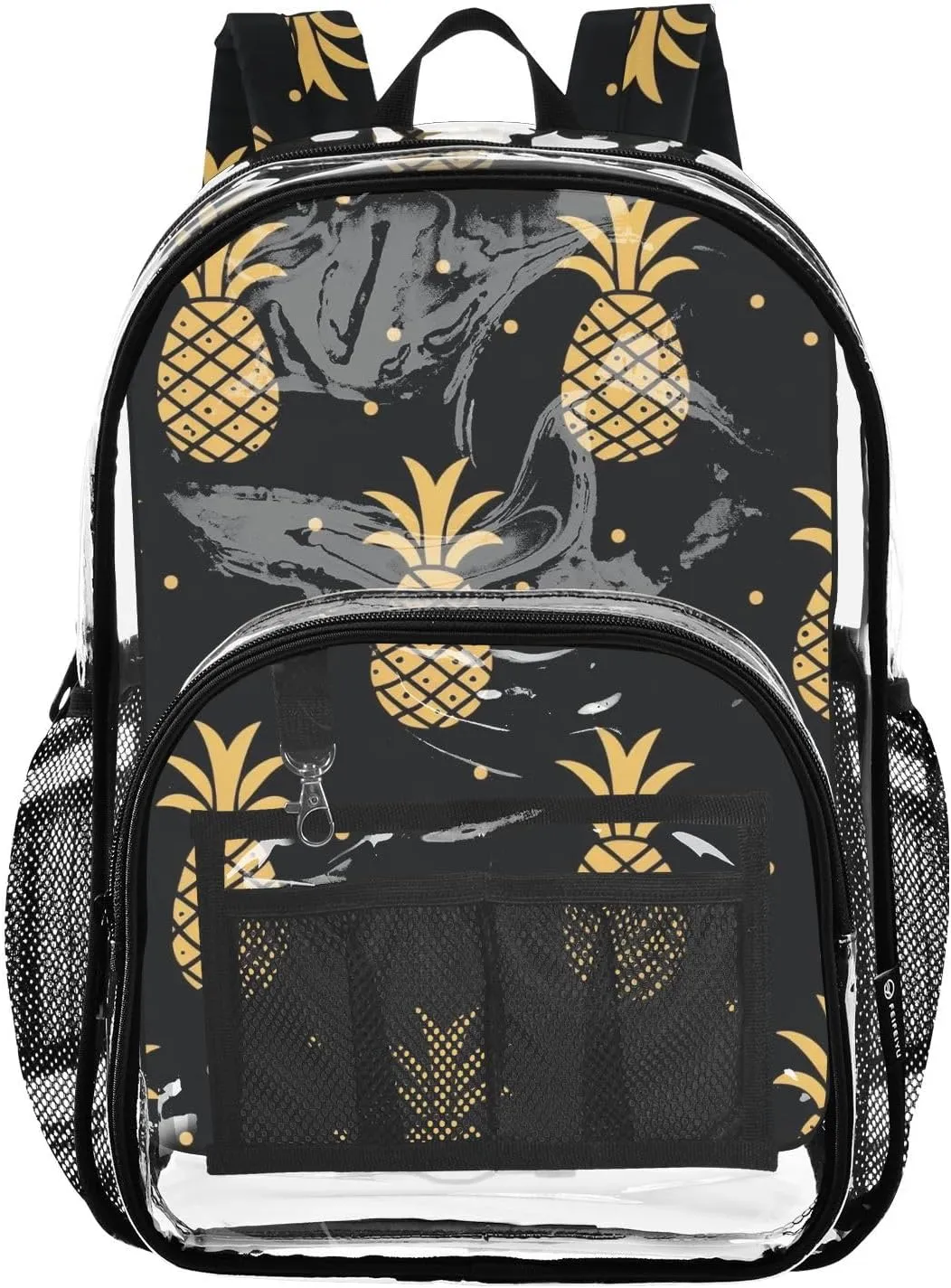 senya Transparent School Bag Black-gold Pineapples Travel Backpack With Water-Resistant PVC Plastic Clear Bagpack