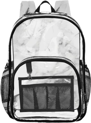 senya Transparent School Bag Black-white Marble Pattern Travel Backpack With Water-Resistant PVC Plastic Clear Bagpack