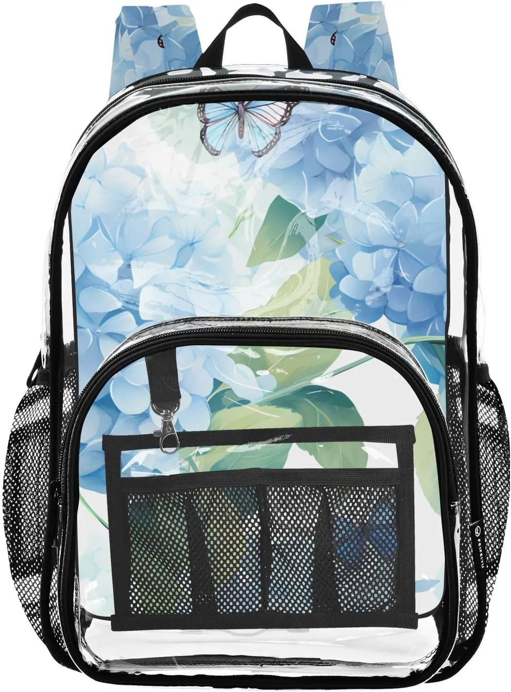 senya Transparent School Bag Blue Petal Butterfly Travel Backpack With Water-Resistant PVC Plastic Clear Bagpack