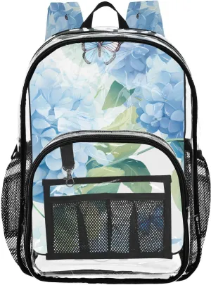 senya Transparent School Bag Blue Petal Butterfly Travel Backpack With Water-Resistant PVC Plastic Clear Bagpack