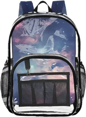 senya Transparent School Bag Blue-pink Starry Sky Travel Backpack With Water-Resistant PVC Plastic Clear Bagpack