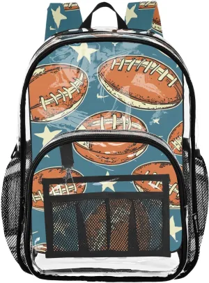 senya Transparent School Bag Brown Rugby Stars Travel Backpack With Water-Resistant PVC Plastic Clear Bagpack