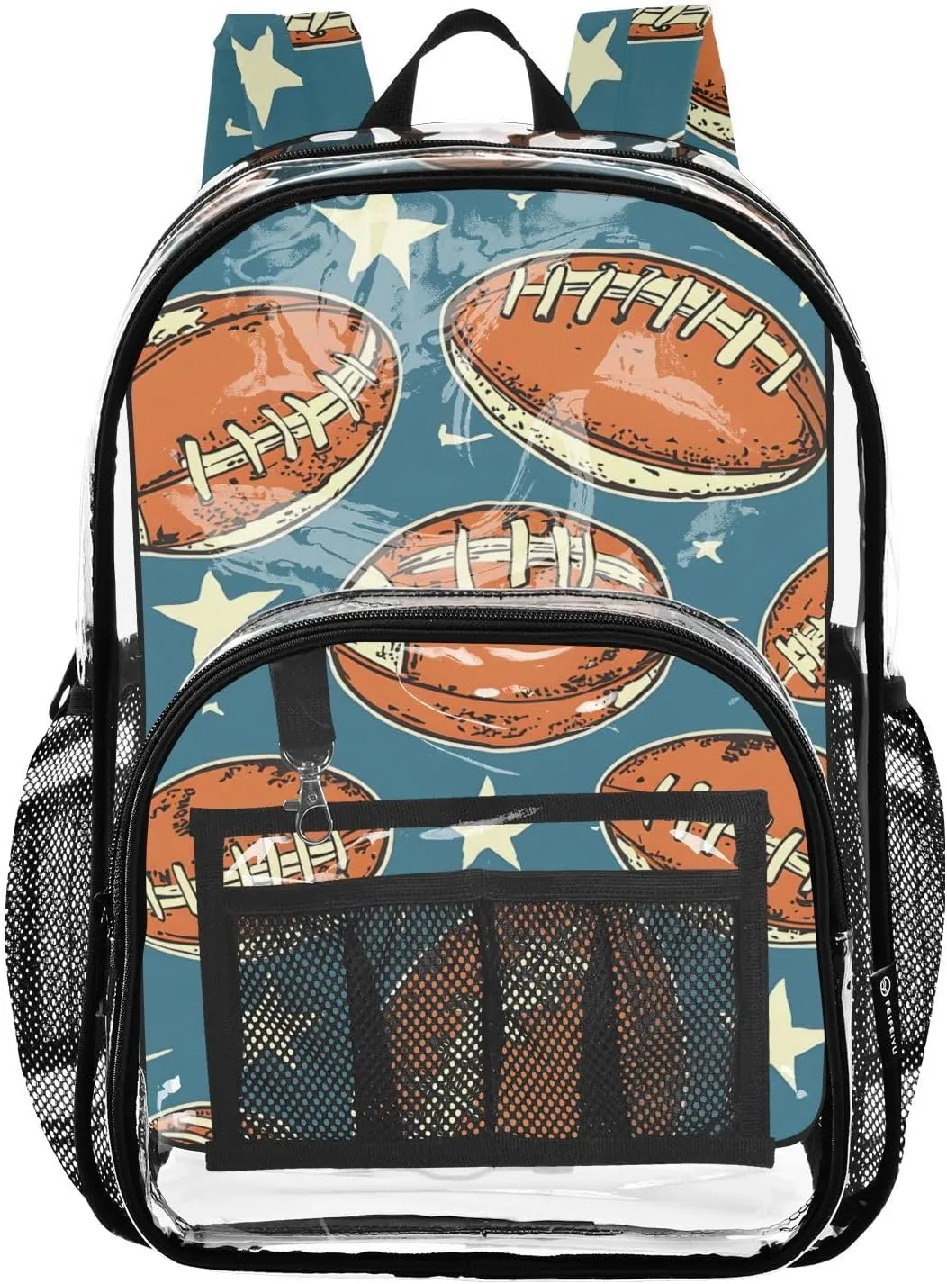 senya Transparent School Bag Brown Rugby Stars Travel Backpack With Water-Resistant PVC Plastic Clear Bagpack