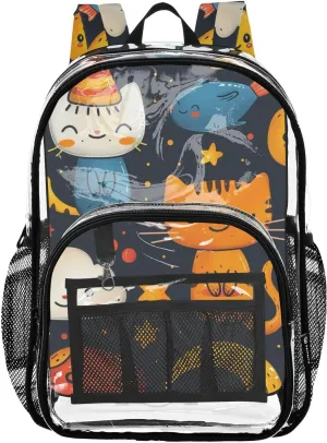 senya Transparent School Bag Cartoon Funny Cat Cloud Travel Backpack With Water-Resistant PVC Plastic Clear Bagpack