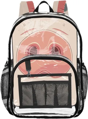 senya Transparent School Bag Cartoon Pig Nose Ears Travel Backpack With Water-Resistant PVC Plastic Clear Bagpack
