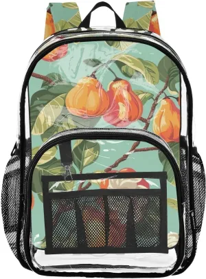 senya Transparent School Bag Cashew Nuts on Tree Travel Backpack With Water-Resistant PVC Plastic Clear Bagpack
