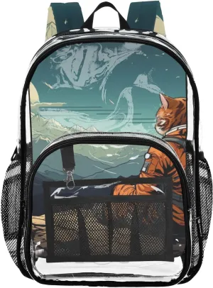 senya Transparent School Bag Cat Snow Mountain Travel Backpack With Water-Resistant PVC Plastic Clear Bagpack