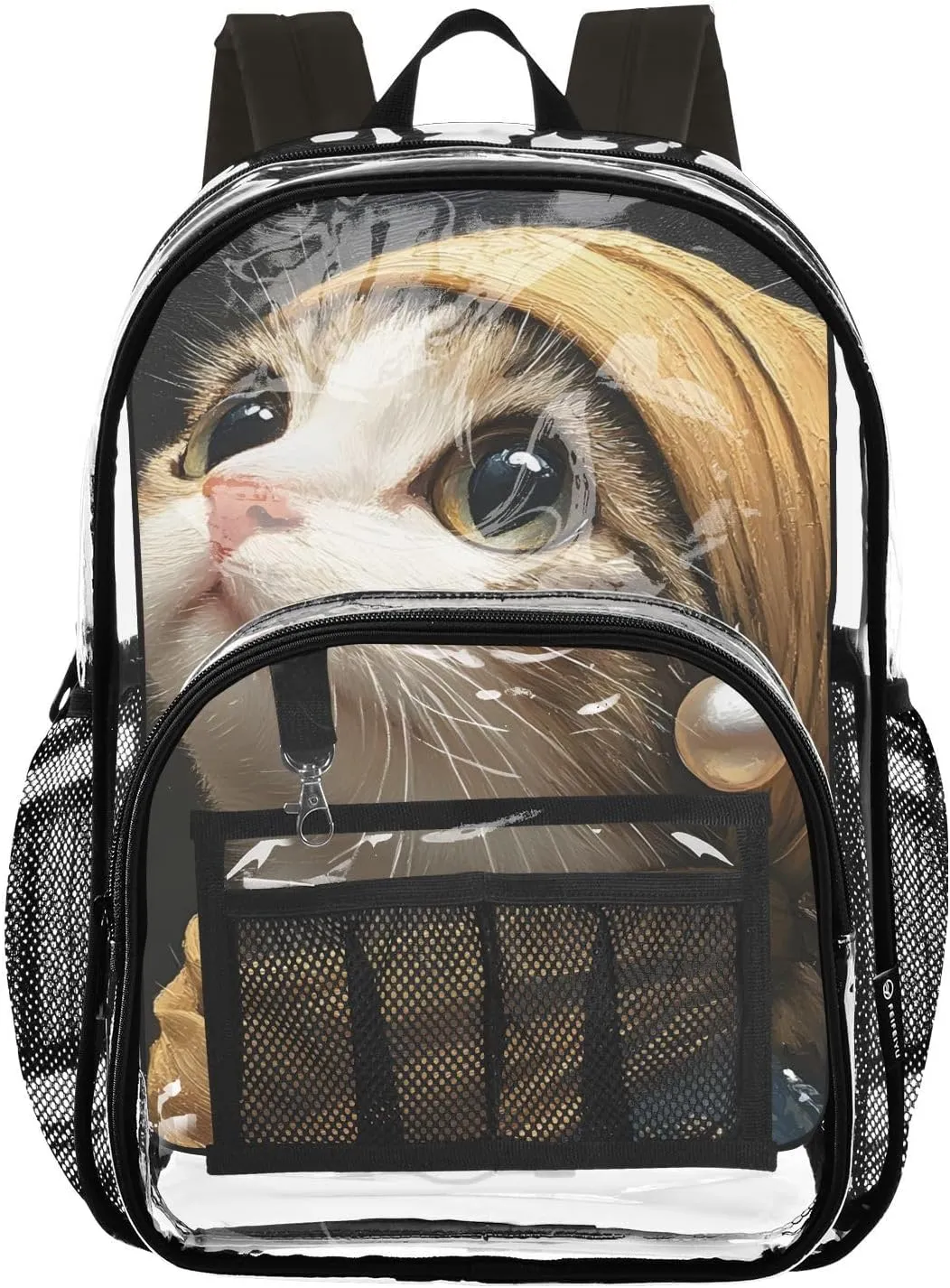 senya Transparent School Bag Cat with Turban Travel Backpack With Water-Resistant PVC Plastic Clear Bagpack