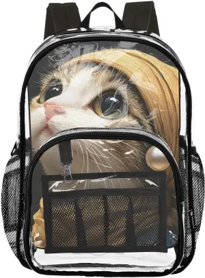 senya Transparent School Bag Cat with Turban Travel Backpack With Water-Resistant PVC Plastic Clear Bagpack