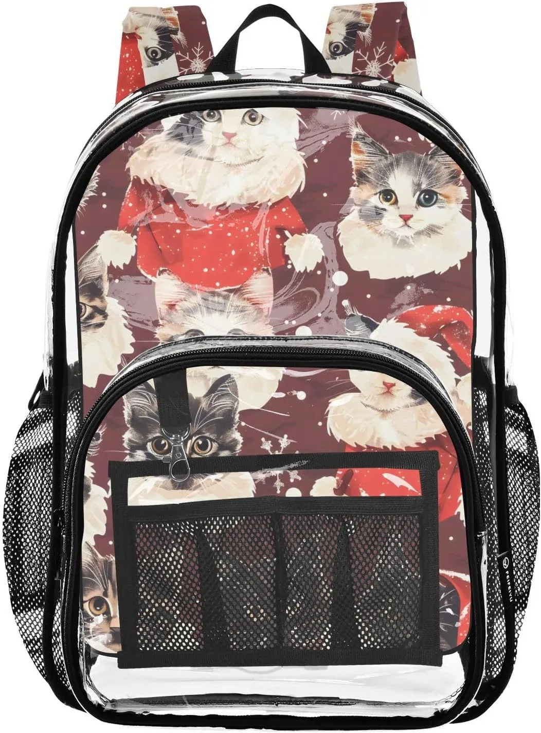 senya Transparent School Bag Christmas Cats Snowflakes Travel Backpack With Water-Resistant PVC Plastic Clear Bagpack