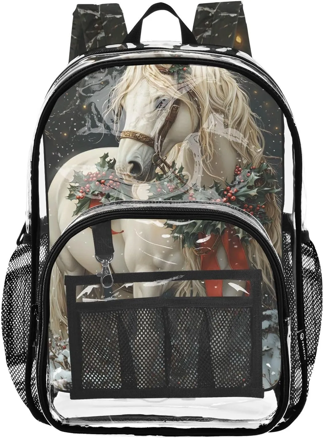 senya Transparent School Bag Christmas Horse Travel Backpack With Water-Resistant PVC Plastic Clear Bagpack