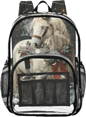 senya Transparent School Bag Christmas Horse Travel Backpack With Water-Resistant PVC Plastic Clear Bagpack