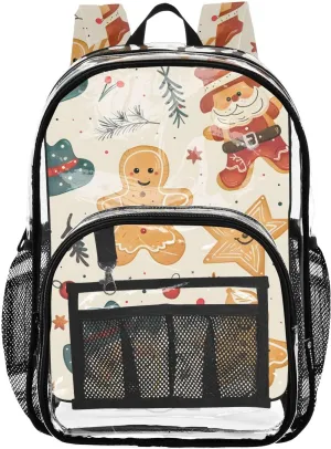 senya Transparent School Bag Christmas Santa Cookies Travel Backpack With Water-Resistant PVC Plastic Clear Bagpack