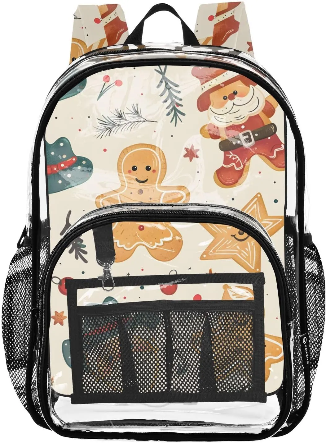 senya Transparent School Bag Christmas Santa Cookies Travel Backpack With Water-Resistant PVC Plastic Clear Bagpack