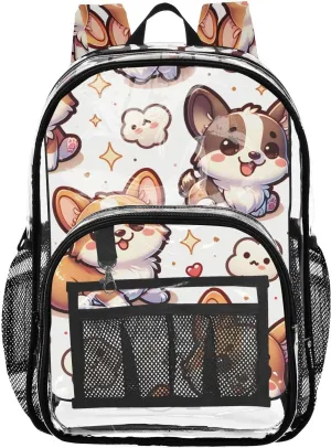 senya Transparent School Bag Chubby Dogs Shining Stars Travel Backpack With Water-Resistant PVC Plastic Clear Bagpack