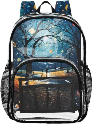 senya Transparent School Bag Circle Light Trees Travel Backpack With Water-Resistant PVC Plastic Clear Bagpack