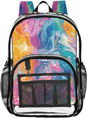 senya Transparent School Bag Color Flow Illustration Travel Backpack With Water-Resistant PVC Plastic Clear Bagpack