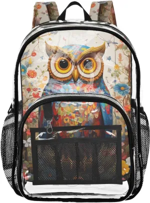 senya Transparent School Bag Colorful Flowers Owl Travel Backpack With Water-Resistant PVC Plastic Clear Bagpack