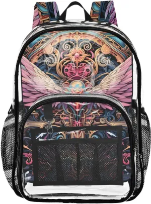 senya Transparent School Bag Colorful Owl Totem Travel Backpack With Water-Resistant PVC Plastic Clear Bagpack