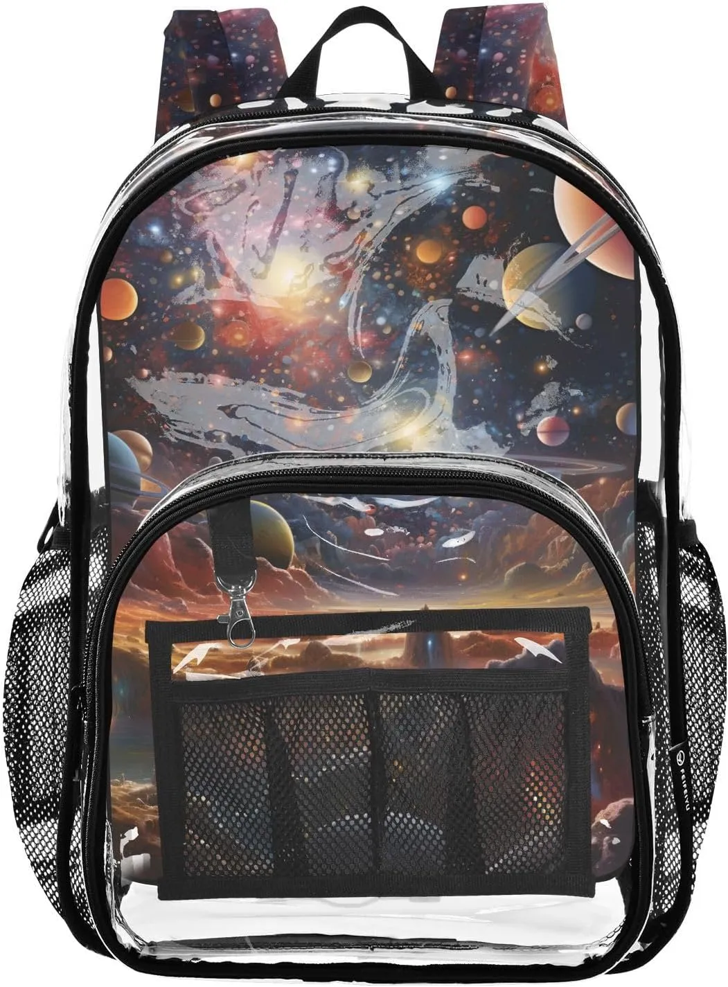 senya Transparent School Bag Cosmic Rocky Planets Travel Backpack With Water-Resistant PVC Plastic Clear Bagpack