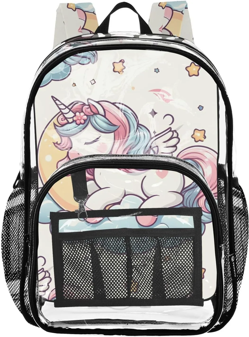 senya Transparent School Bag Cute Unicorn on Moon Travel Backpack With Water-Resistant PVC Plastic Clear Bagpack