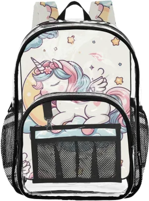 senya Transparent School Bag Cute Unicorn on Moon Travel Backpack With Water-Resistant PVC Plastic Clear Bagpack