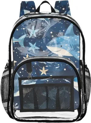 senya Transparent School Bag Deep Sea Stars Sharks Travel Backpack With Water-Resistant PVC Plastic Clear Bagpack