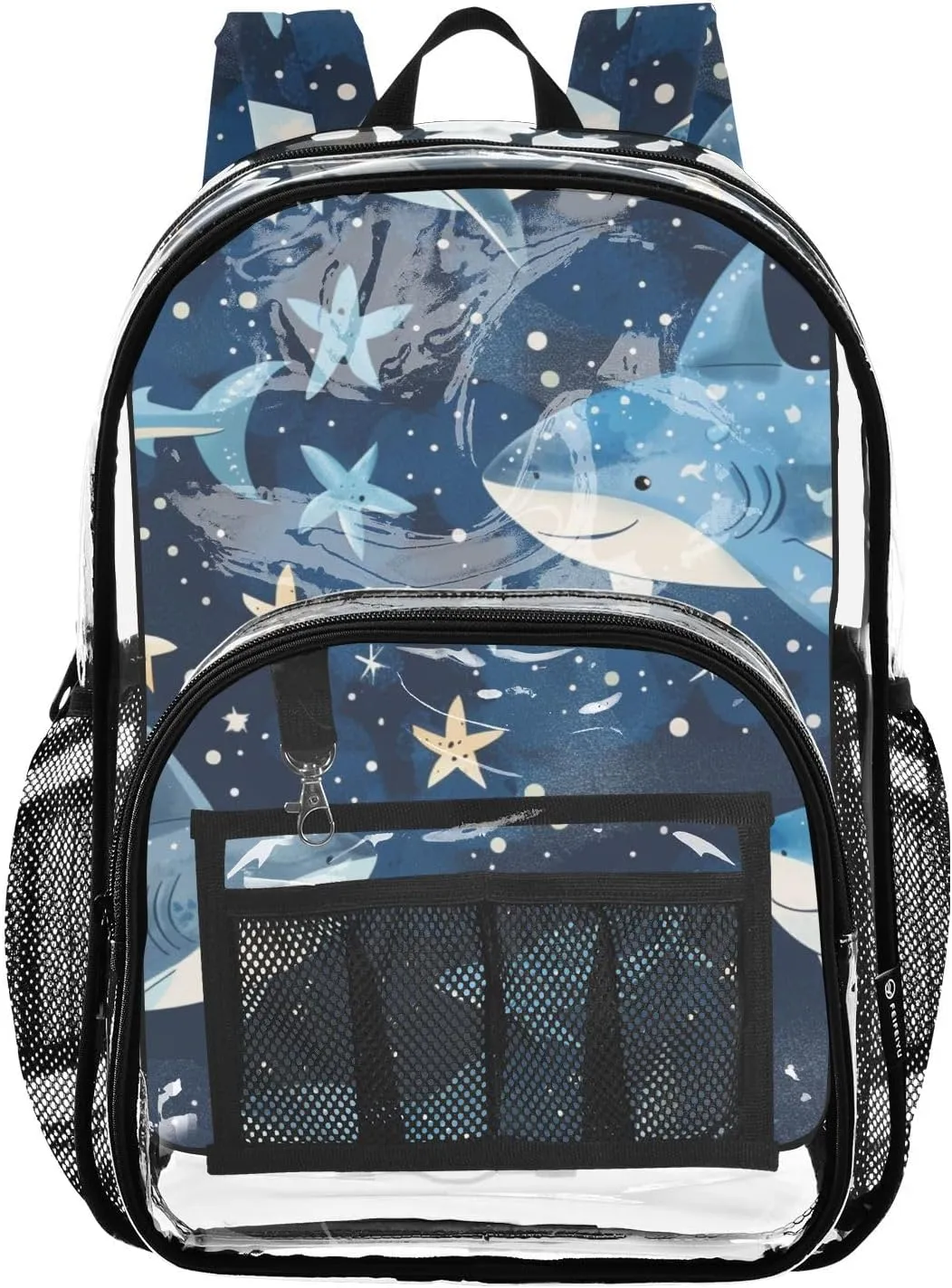 senya Transparent School Bag Deep Sea Stars Sharks Travel Backpack With Water-Resistant PVC Plastic Clear Bagpack