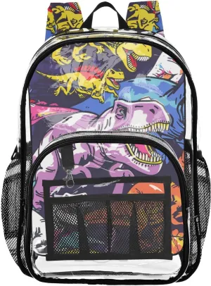 senya Transparent School Bag Dinosaur Group Travel Backpack With Water-Resistant PVC Plastic Clear Bagpack