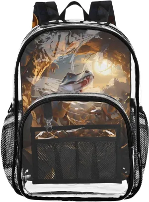 senya Transparent School Bag Dinosaur Hole Travel Backpack With Water-Resistant PVC Plastic Clear Bagpack