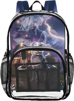 senya Transparent School Bag Dog in Lightning Night Travel Backpack With Water-Resistant PVC Plastic Clear Bagpack