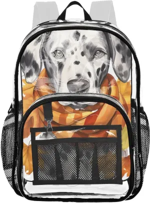 senya Transparent School Bag Dog Maple Leaves Scarf Travel Backpack With Water-Resistant PVC Plastic Clear Bagpack