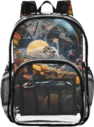 senya Transparent School Bag Elephant in The Moonlight Travel Backpack With Water-Resistant PVC Plastic Clear Bagpack