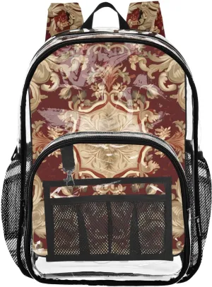 senya Transparent School Bag Ethnic Red Gorgeous Flowers Travel Backpack With Water-Resistant PVC Plastic Clear Bagpack