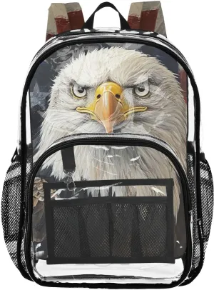 senya Transparent School Bag Fair Bald Eagle Flag Travel Backpack With Water-Resistant PVC Plastic Clear Bagpack
