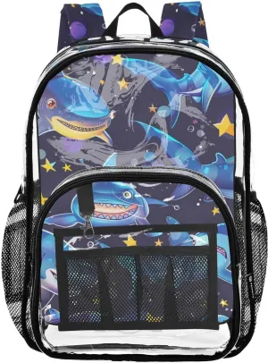 senya Transparent School Bag Fantasy Sharks Stars Travel Backpack With Water-Resistant PVC Plastic Clear Bagpack