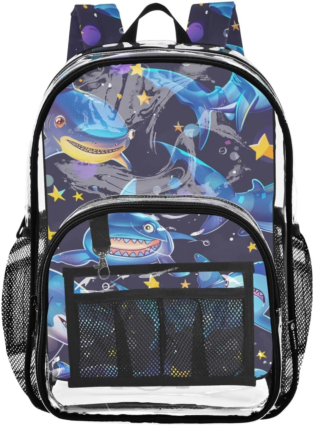 senya Transparent School Bag Fantasy Sharks Stars Travel Backpack With Water-Resistant PVC Plastic Clear Bagpack