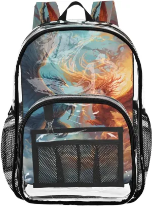 senya Transparent School Bag Fire-water Phoenixs Travel Backpack With Water-Resistant PVC Plastic Clear Bagpack