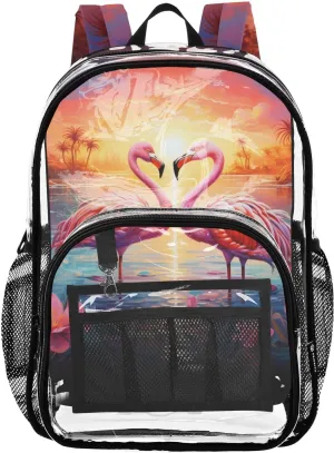 senya Transparent School Bag Flamingos in Lotus Pond Travel Backpack With Water-Resistant PVC Plastic Clear Bagpack