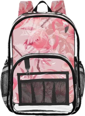 senya Transparent School Bag Flamingos Morning Glory Travel Backpack With Water-Resistant PVC Plastic Clear Bagpack