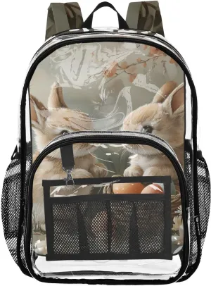 senya Transparent School Bag Fluffy Bunny Cub Travel Backpack With Water-Resistant PVC Plastic Clear Bagpack