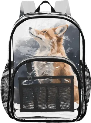 senya Transparent School Bag Fox Starry Sky Night Travel Backpack With Water-Resistant PVC Plastic Clear Bagpack
